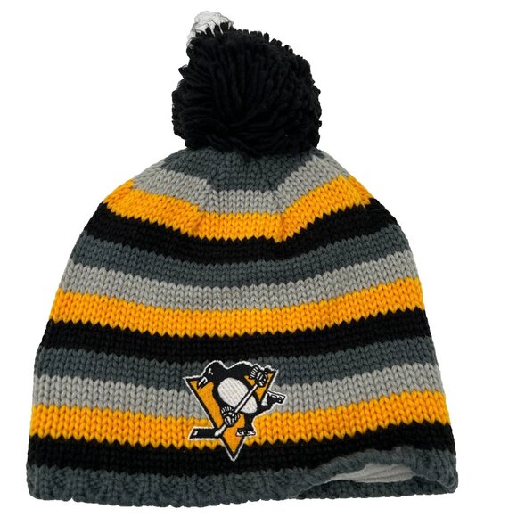 adidas Other - Adidas Unisex Yellow Gray Striped Knit Pittsburgh Penguins‎ NHL Beanie Hat NWT